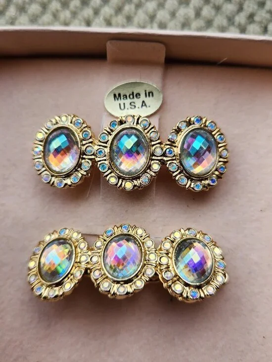 2 Kirks Folly Faceted Rhinestone Hair of Clips Barrette France Vintage Pair Set - Picture 2 of 7